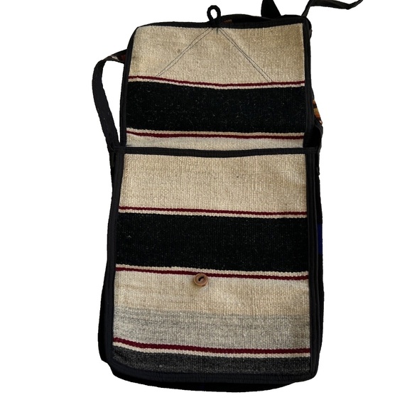 Woven Bag Mexican Boho Crossbody Front Flap w. Pocket Feels Like Wool Cream Red - Picture 6 of 7